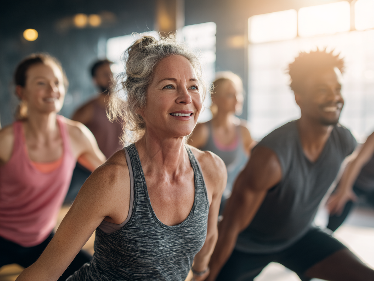 Grup divers de persoane antrenându-se