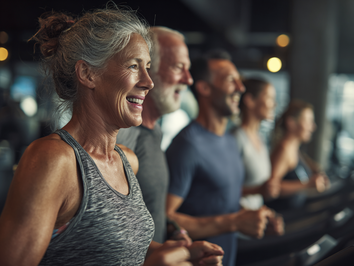 Grup divers de persoane de diferite vârste antrenându-se împreună